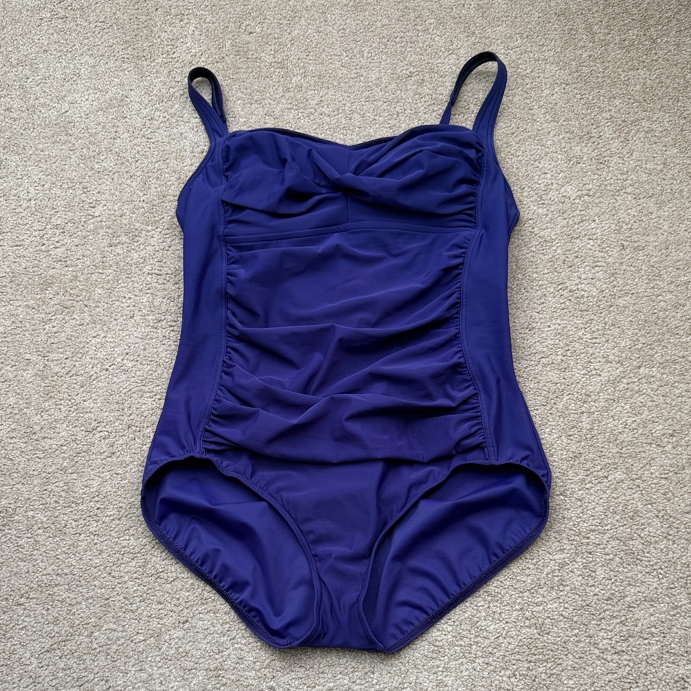 Lands' End Women's Sweetheart Neck Purple Ruched One Piece Swimsuit Size 16